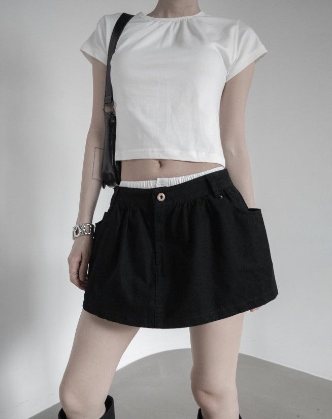 Double-waisted sagging mini skirt