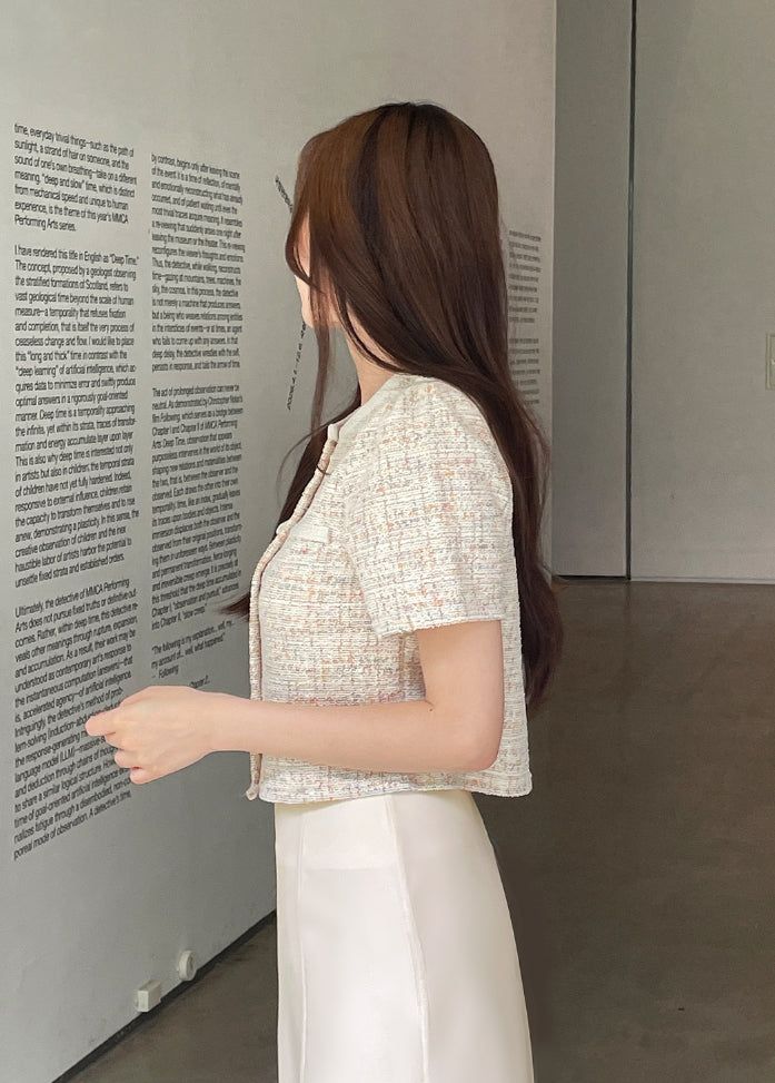 Vezn Color Matching Tweed Short Sleeve Jacket