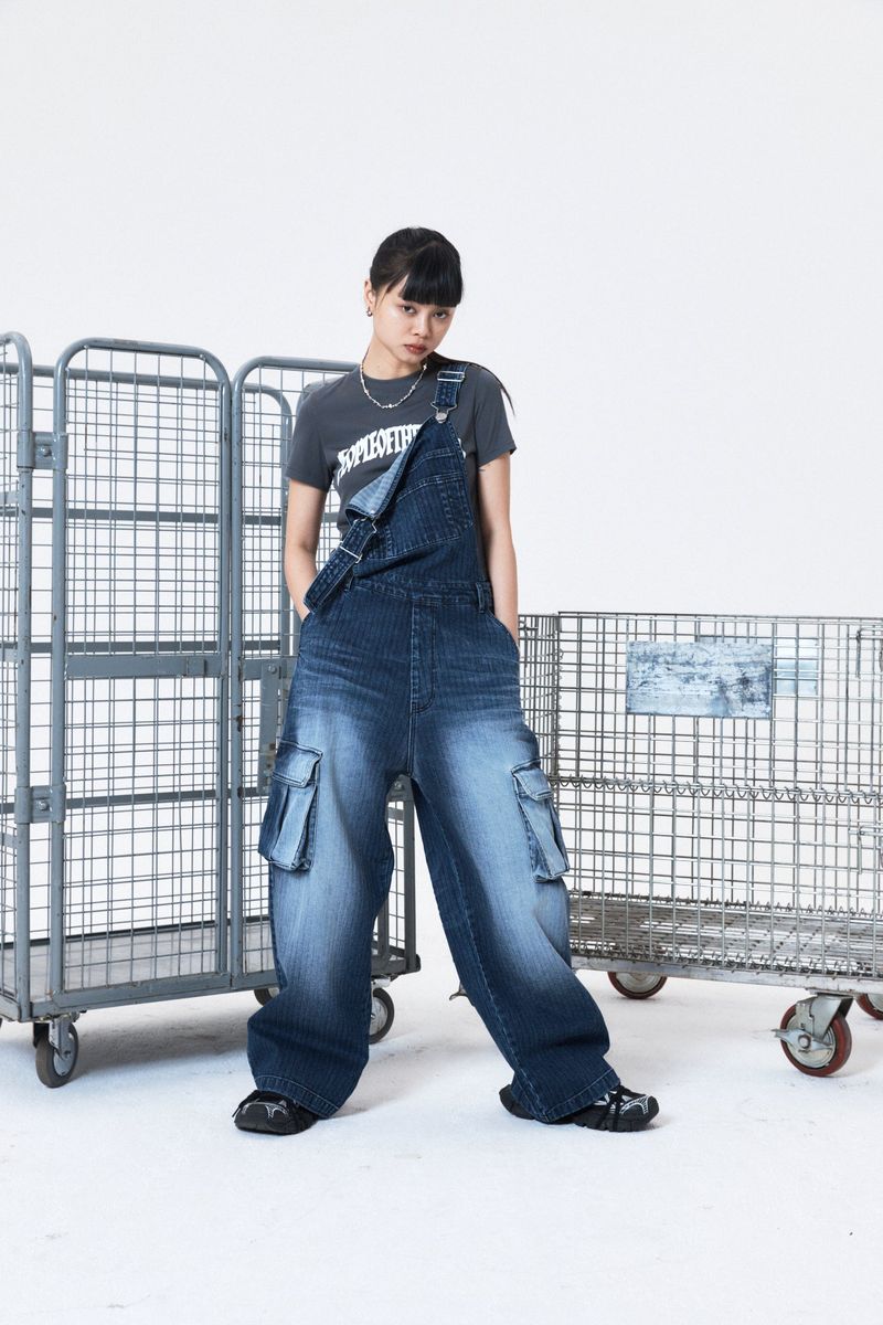 Herringbone denim overall