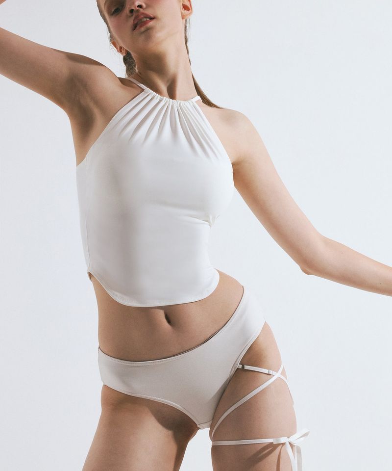 Cross Ribbon Low Bikini Panties (White)