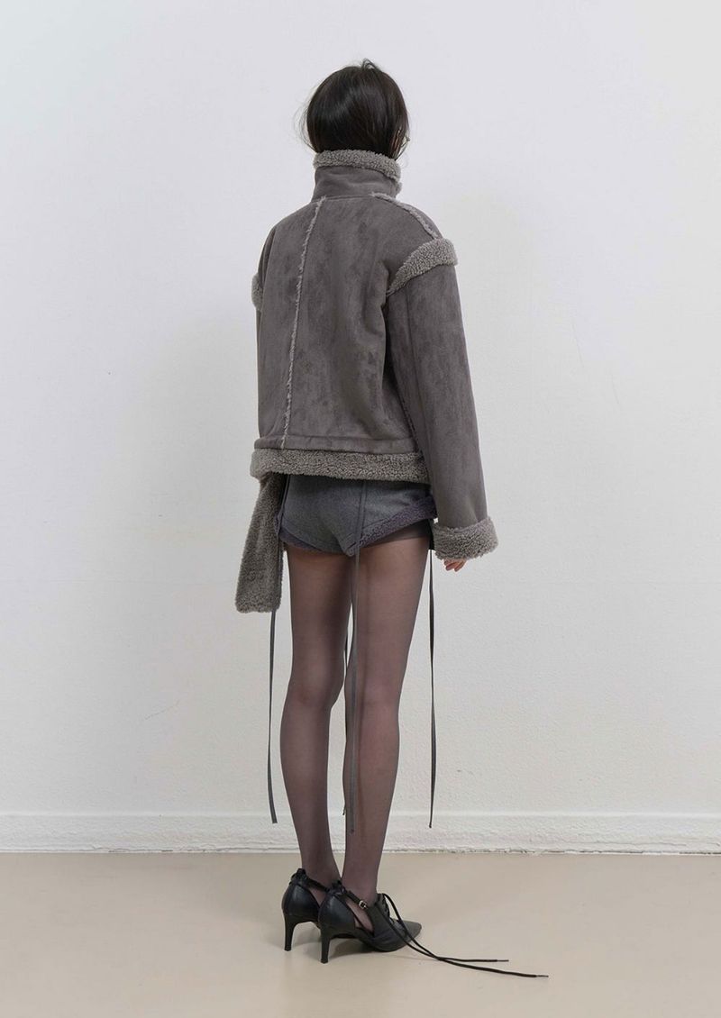Detachable Fur Shearling Jacket / Charcoal