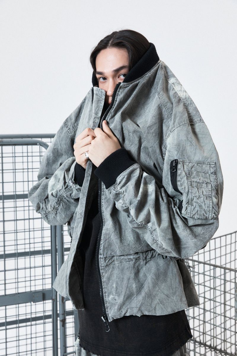 Tie Dye Shirring MA-1 Jumper (GRAY)