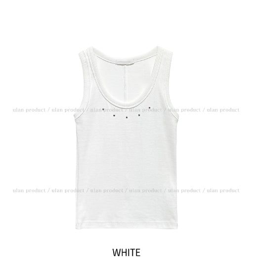 Teak stud cut ribbed sleeveless