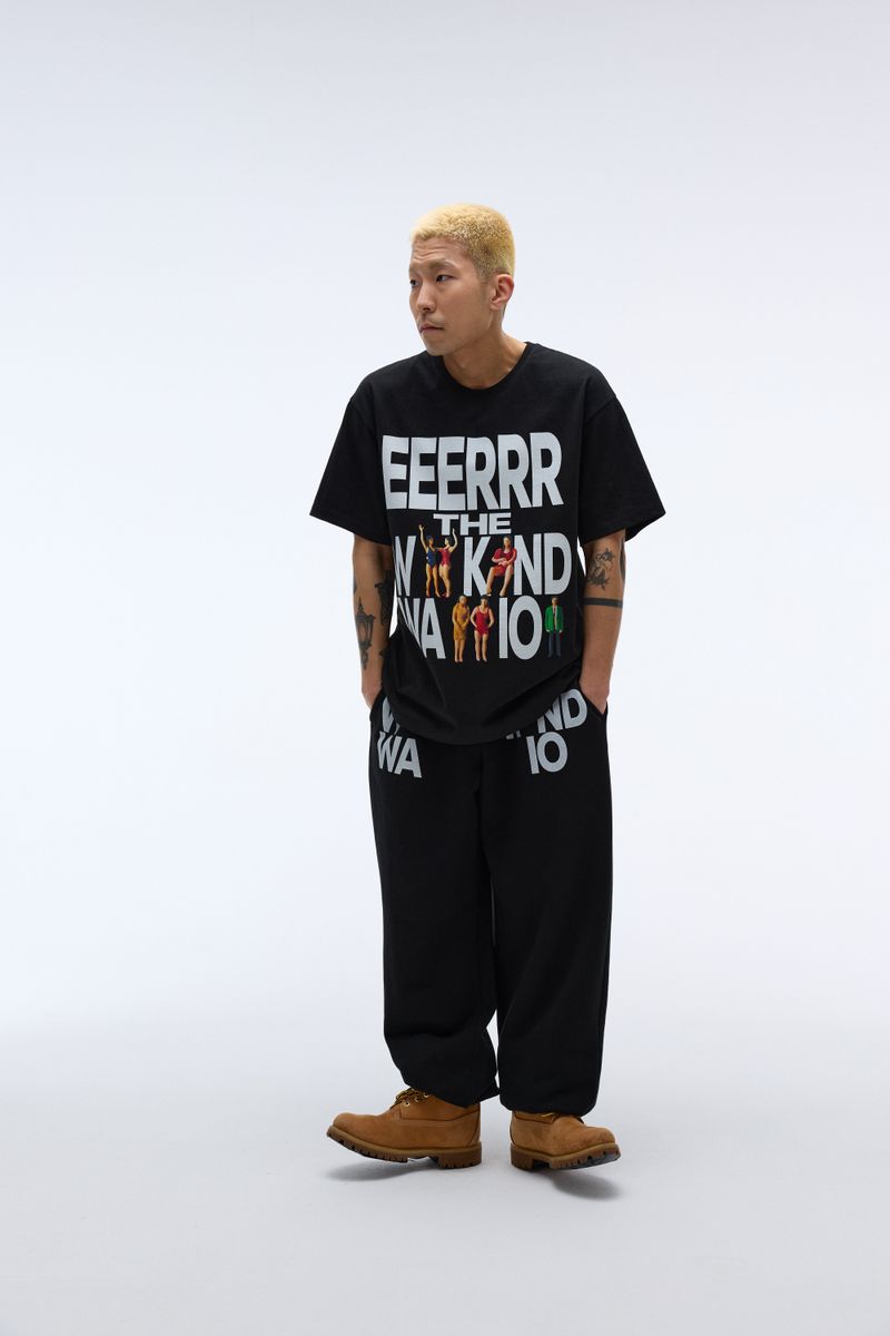 Weekend warrior typography printing long pants (Black)