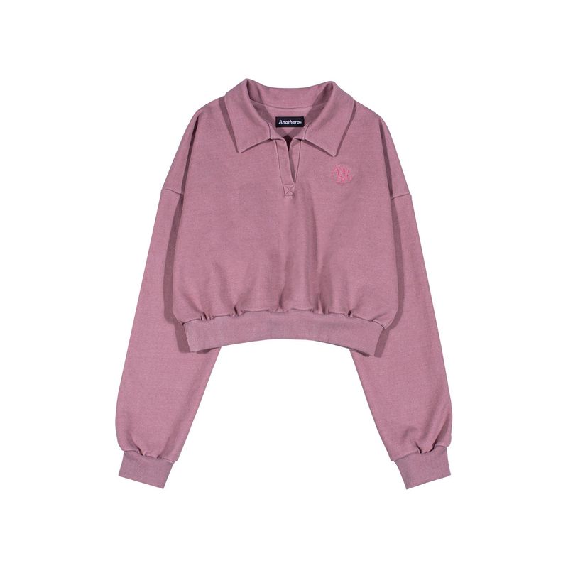  PIGMENT WASHING COLLAR CROP SWEATSHIRT [Pink, Blue]