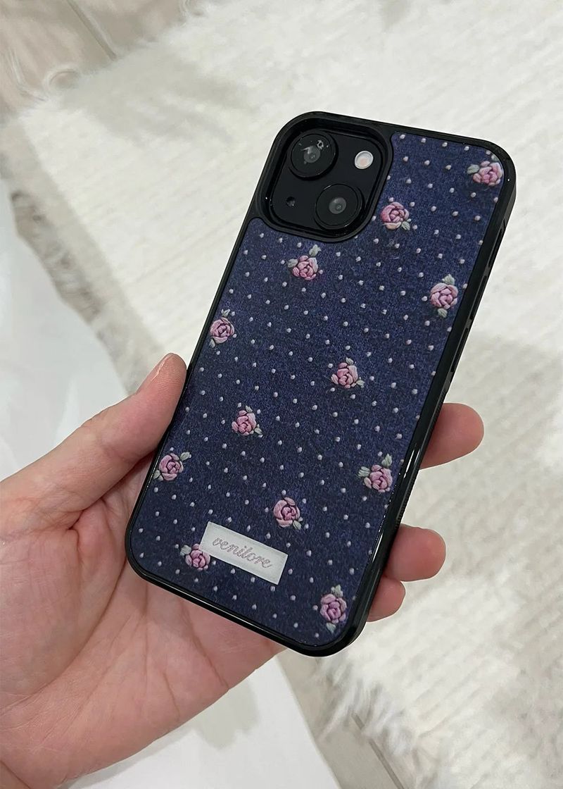 [MADE][グラスバンパーケース]パラ刺繍ニットケース ローズ刺繍ニットケース ネイビー