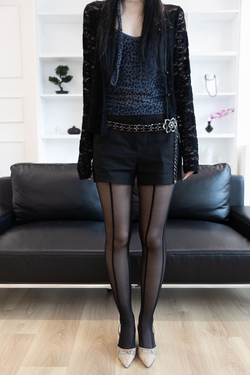 [Sepia] Basic cotton shorts (Black/White)