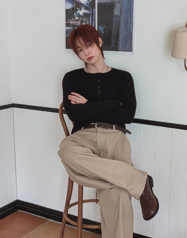 Ullen Wool Henley Neck Double Long Sleeve Tee