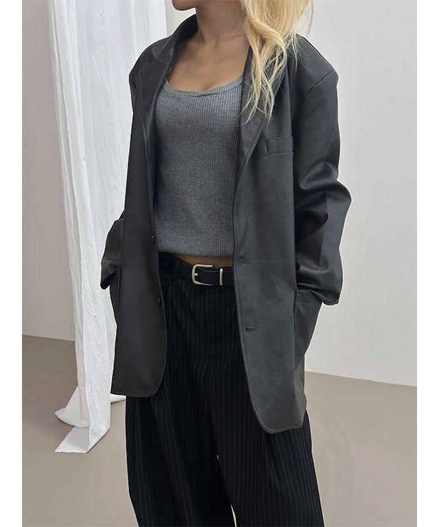 MUZESEOUL（ミューズソウル）の「[F/W] レザーアギングオーバーフィットブレザー(2color)（ジャケット/アウター）」