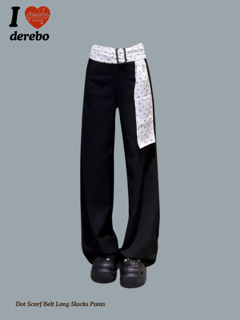 Dot Scarf Belt Long Slacks Pants