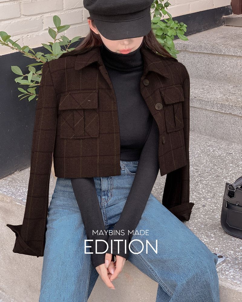 【MADE】hecked Crop Wool Jacket