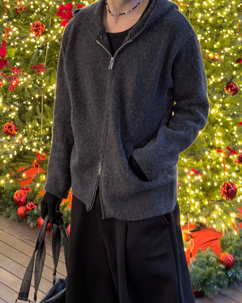 Merry wool knit hood zip-up