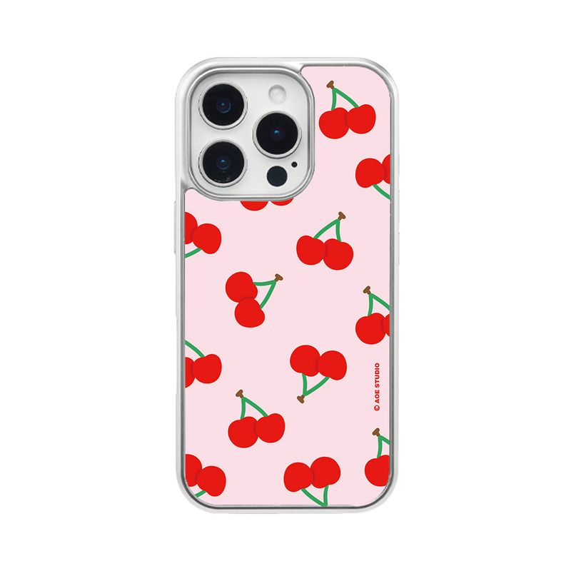 [MADE] silver cherry epoxy bumper case - pink