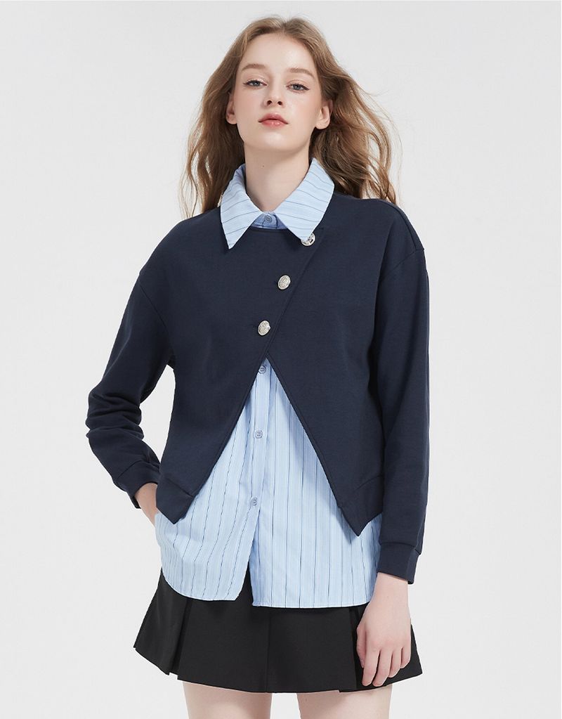Jennifer Silver Button Point Shirt Sweatshirt
