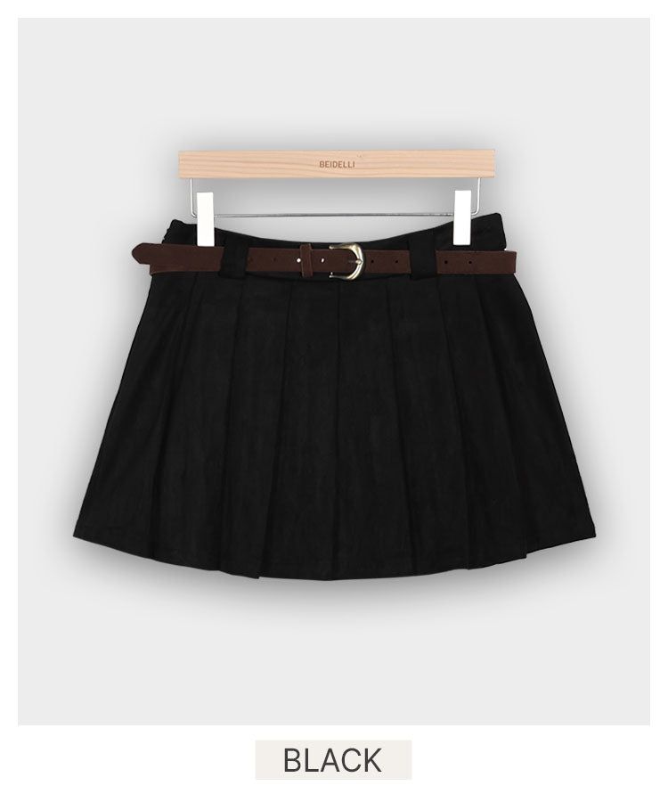 [3color] Mocha, suede pleated miniskirt