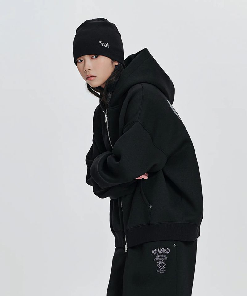 10TH SLASH NEOPRENE CROP ZIP UP HOODIE_BLACK