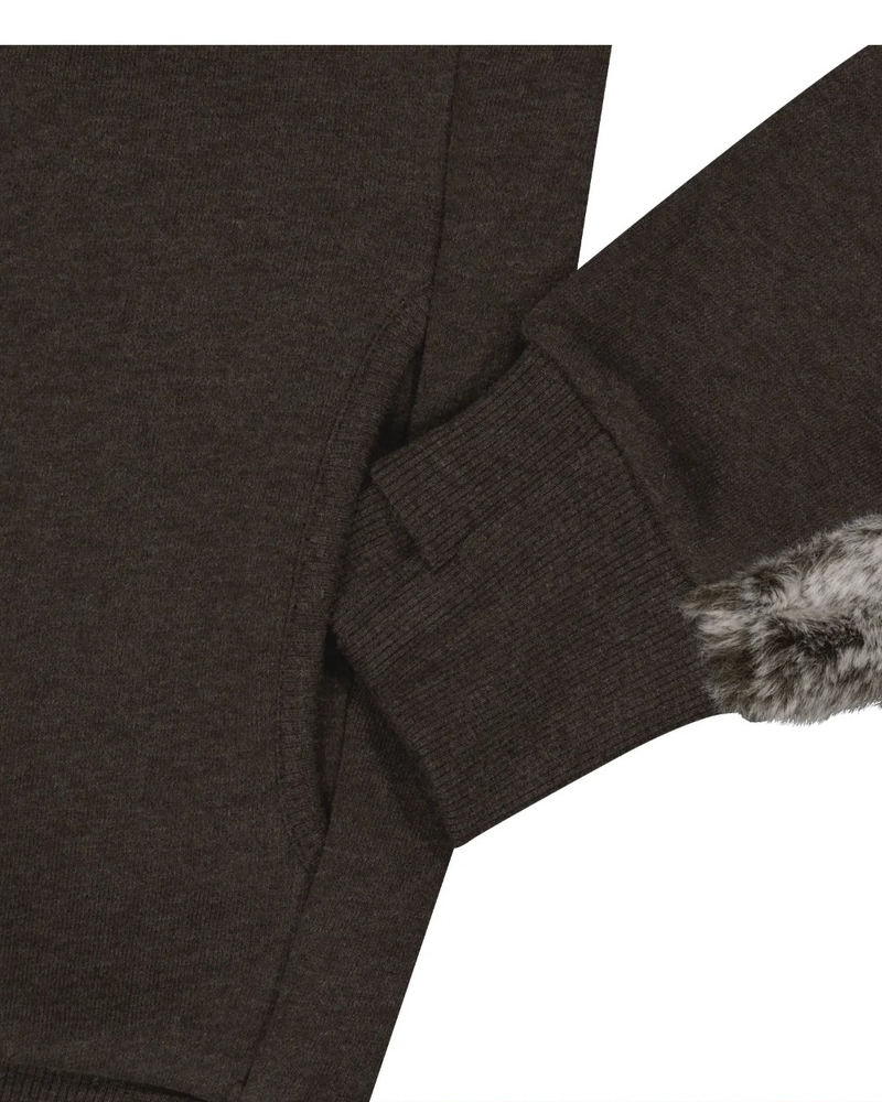 Fur Trim Jersey Zip-up / Stone Brown