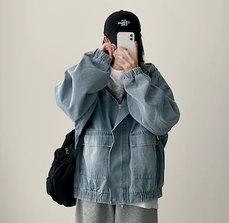 Delt Boxy Fit Two-Way Denim Hooded Jumper