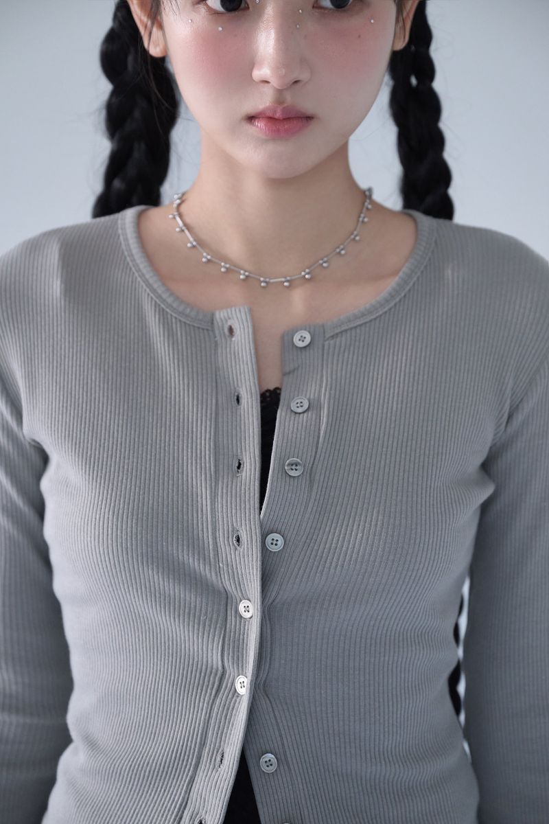 BUTTON RIBBED CARDIGAN ASH GREY