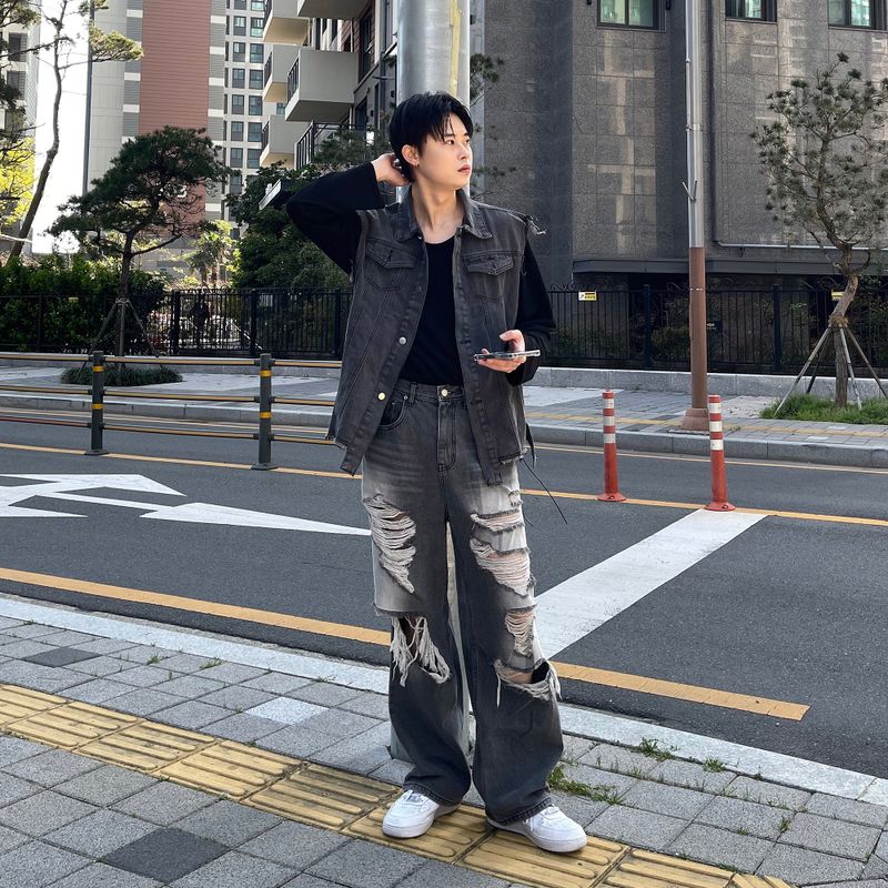Black Jeans Denim Vest D725013534026