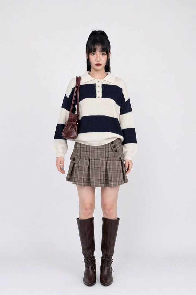 RUGBY STRIPED POLO SWEATER (5COLORS!)
