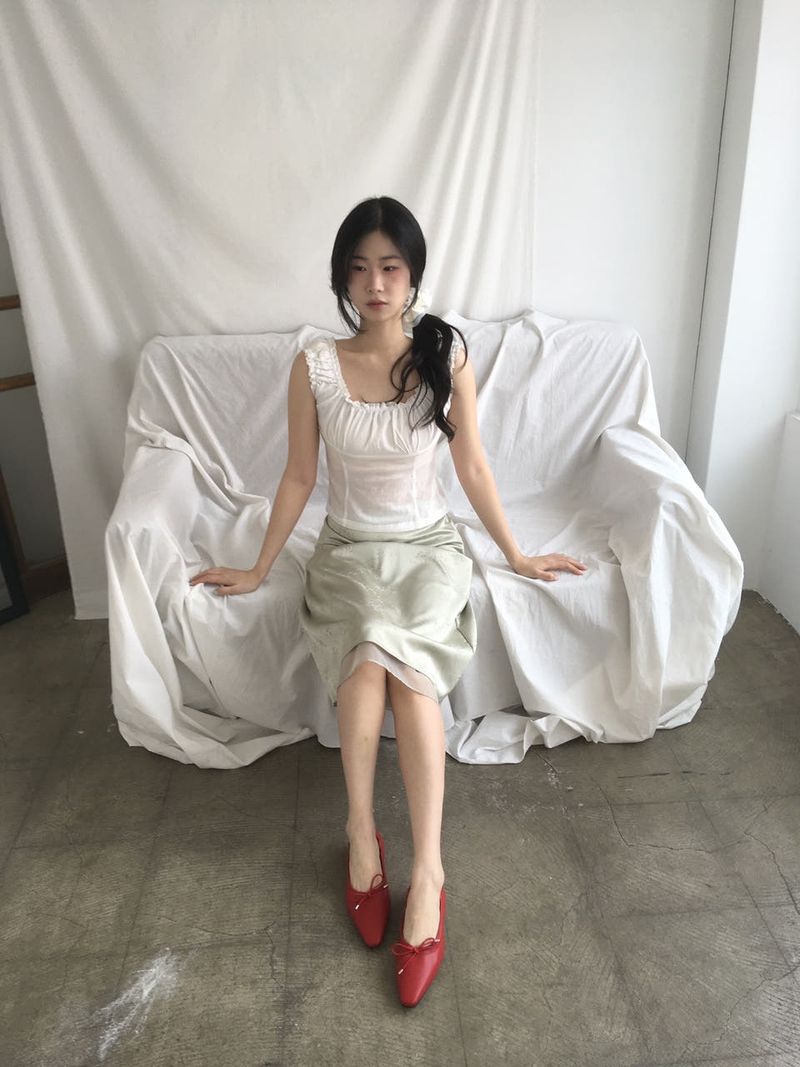 Ribbon Shirring Flat Shoes