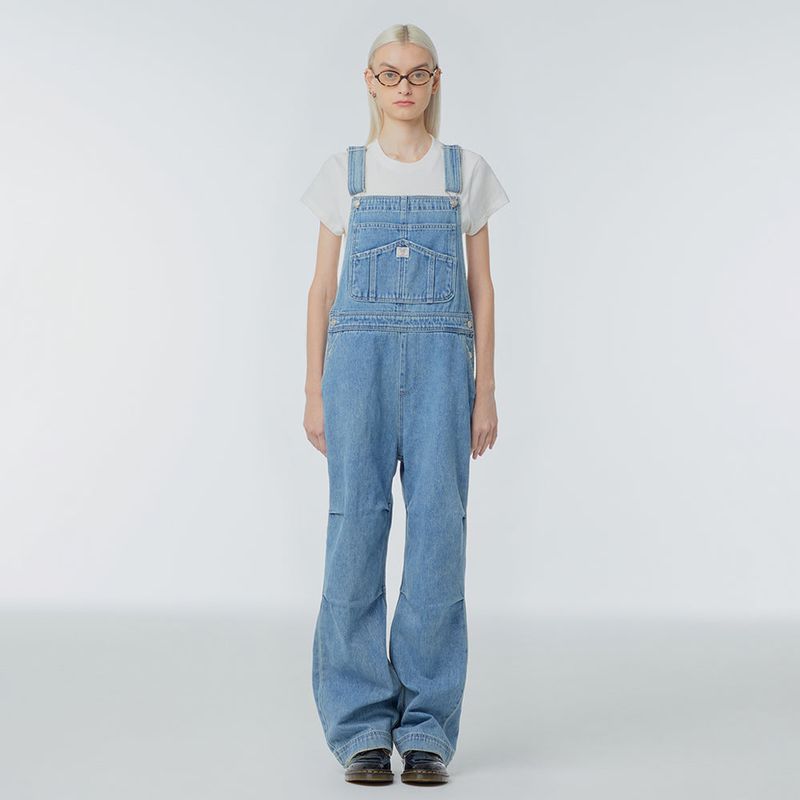 Pleated wide-leg denim jumpsuit