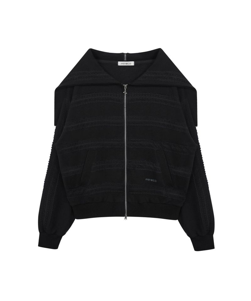 LACED TWOFOLD HOOD ZIP-UP BLACK
