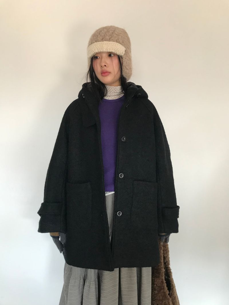 [MD Pick]Fine wool hooded half coat (2color)