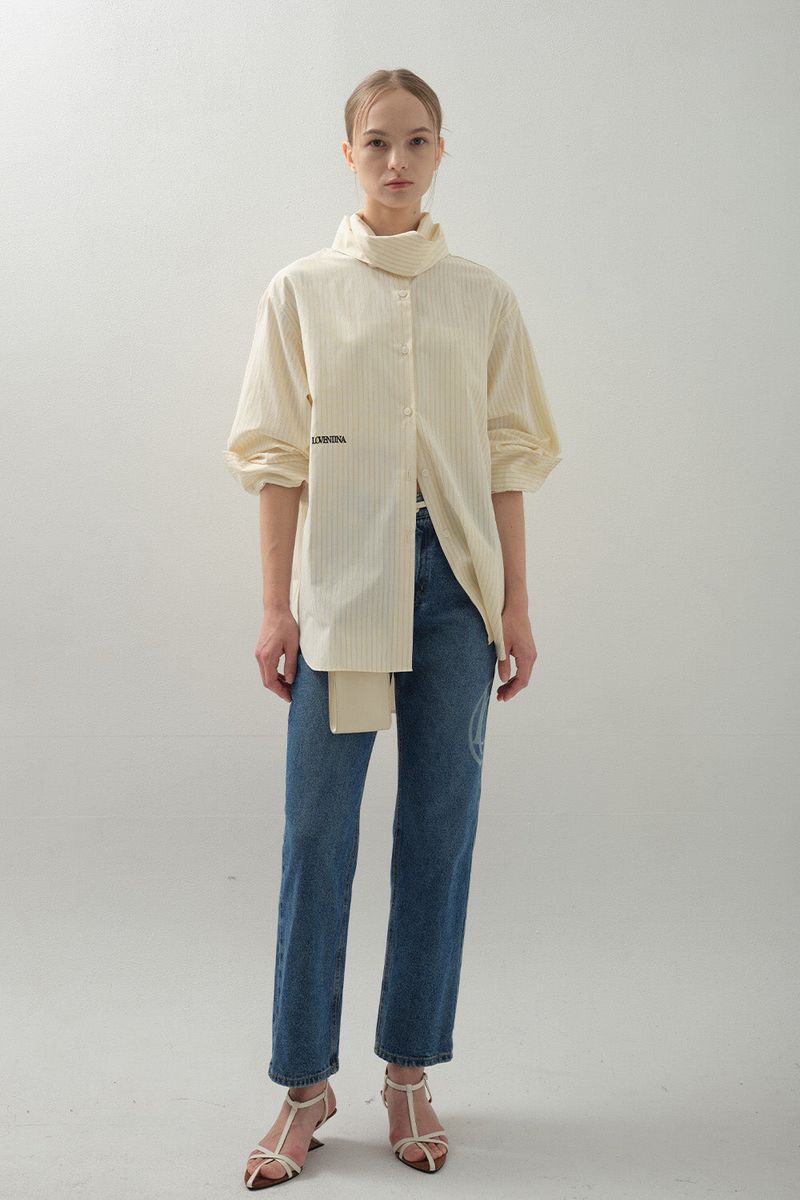 Drape Scarf Shirt_Beige
