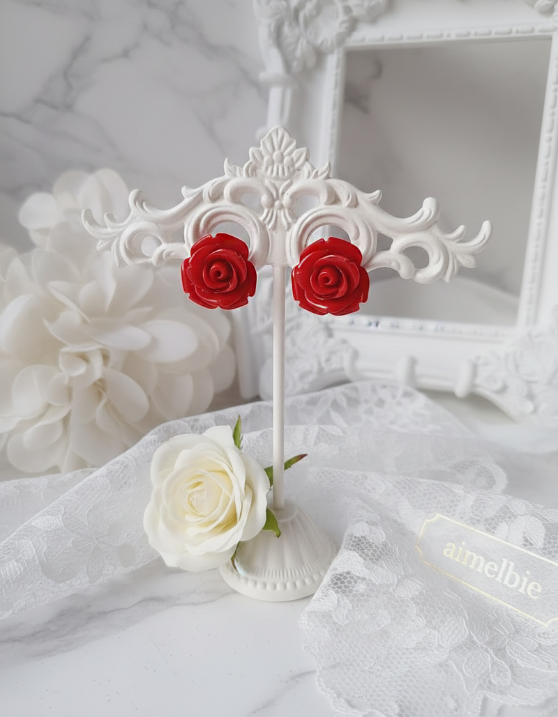 [Kwon Eunbi Piercing] Petit Rose Cabochon Piercing - Red
