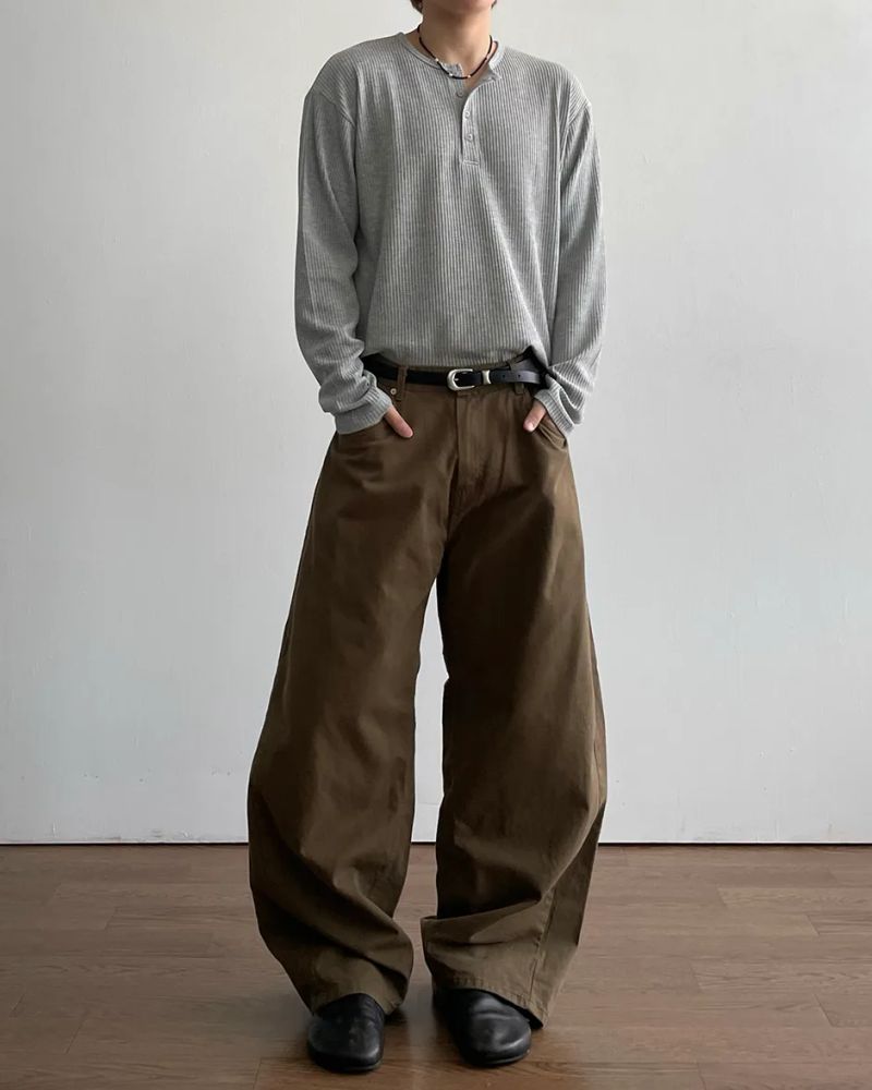 スポヘンリーネックワッフルロングスリーブ T