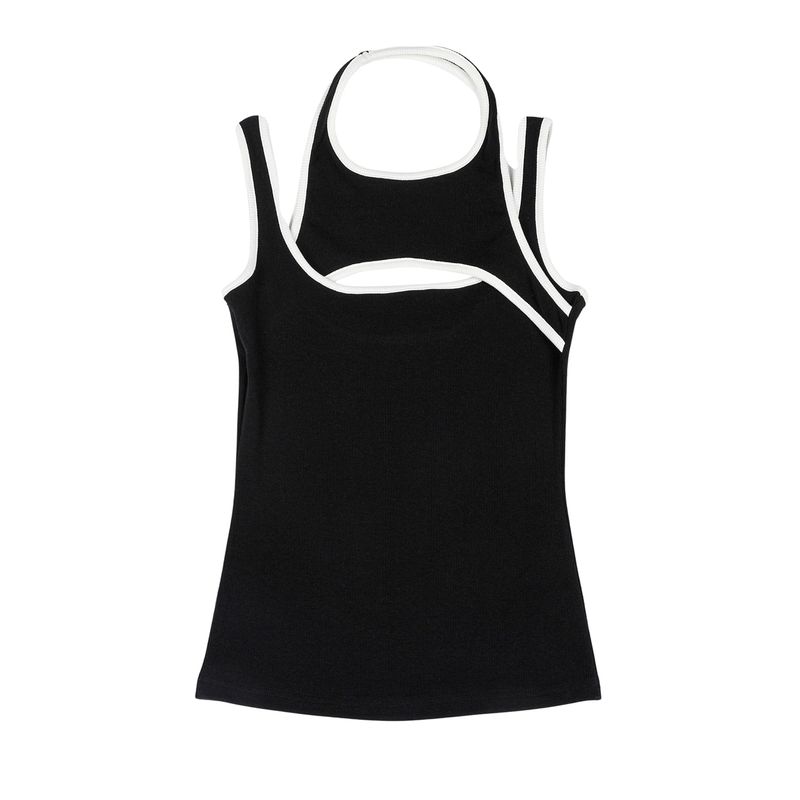 Layered jersey sleeveless (BLACK)