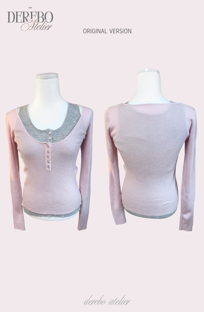 Pink bear ribbed long-sleeved T-shirt