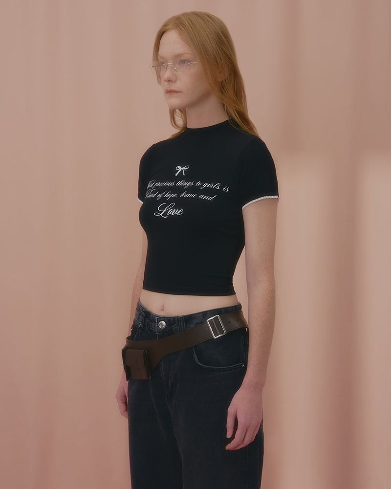 LOVE LACE CROP TSHIRT-BLACK