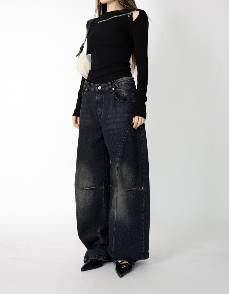 devil black over denim pants