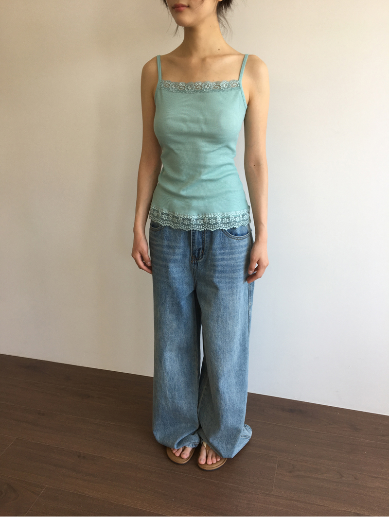 Drop ribbed lace sleeveless top (7color) 