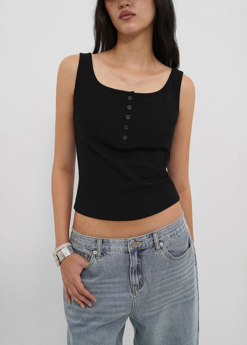 [B-BASIC] Tension Standard Square Henley Neck Sleeveless Top (2 SIZE)