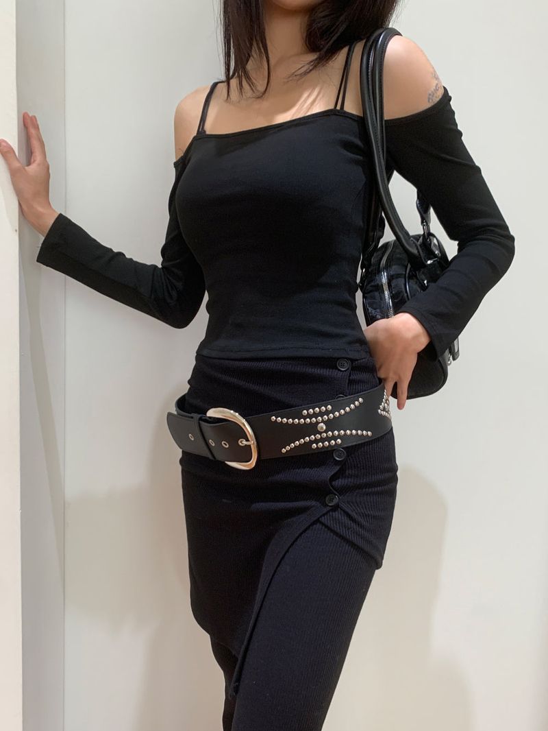 Sway Unbalanced Wrap Button Ribbed Bootcut Pants
