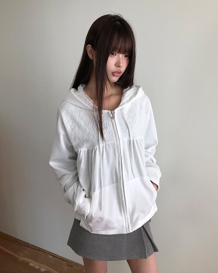 Nova Flower Lace Hooded Zip-Up