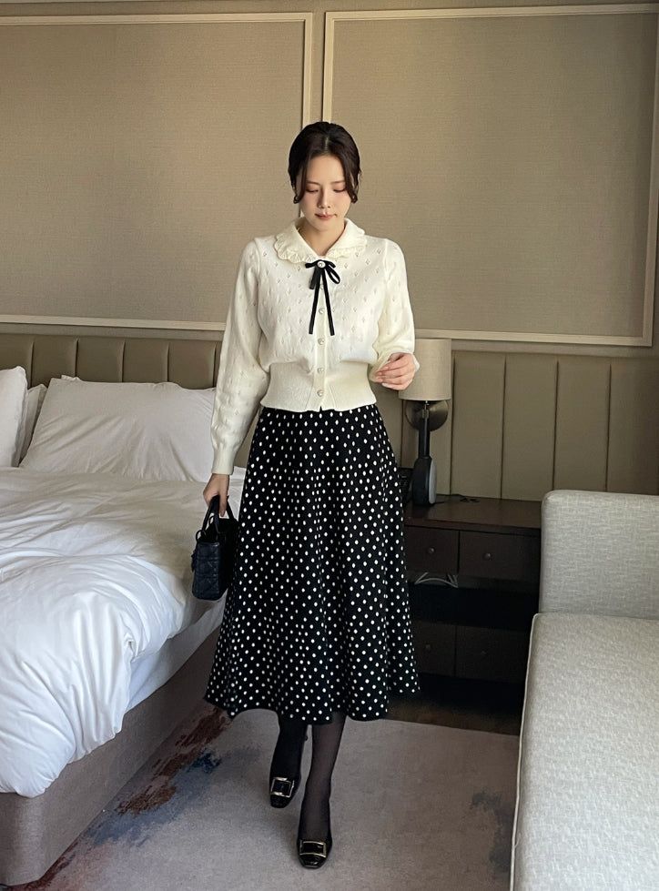 Lua Dot Knit Banding Flare Skirt