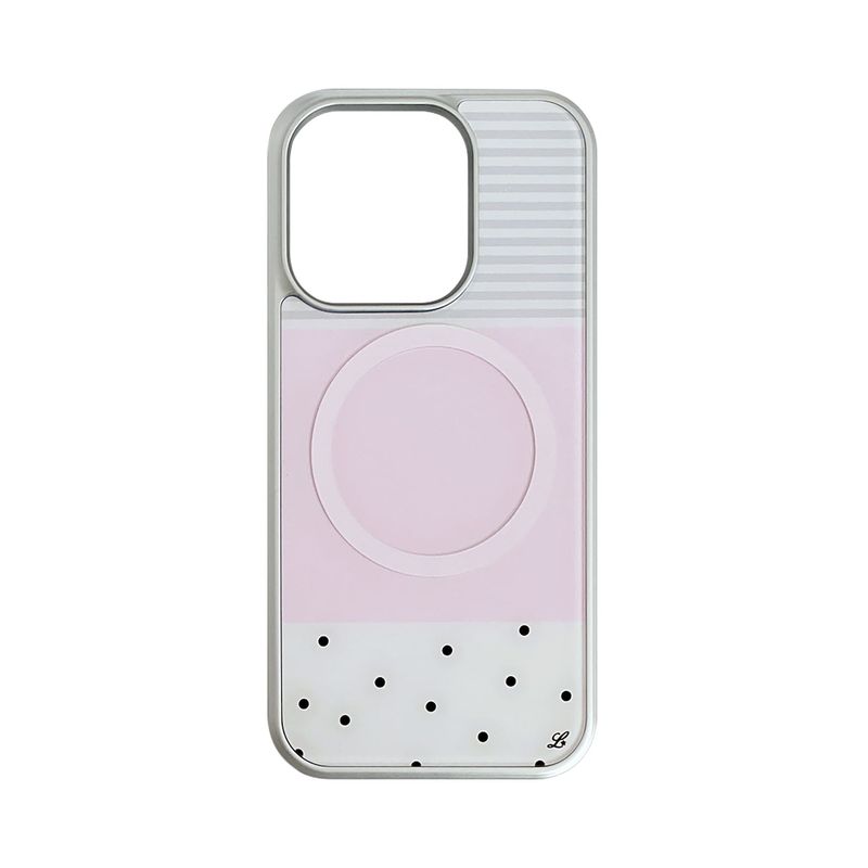 LOVD（ラブド）の「[MADE] [+MagSafe] ドッティ ストライプ フォンケース ピンク (glass silver bumper)（スマホグッズ/小物）」