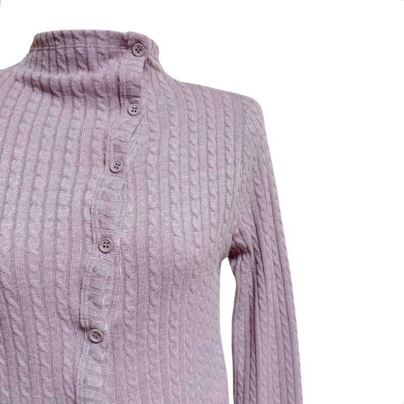 (3color) Slit Cable High-Neck Slim Cardigan