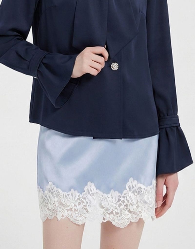 TWEEDY-A（ツウィーディア）の「[PRE- FALL] Lumi Lace Satin A-Line Skirt Soft Blue（Skirts）」