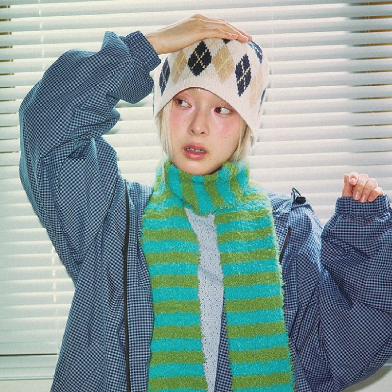 Argyle Knit Beanie (ivory)