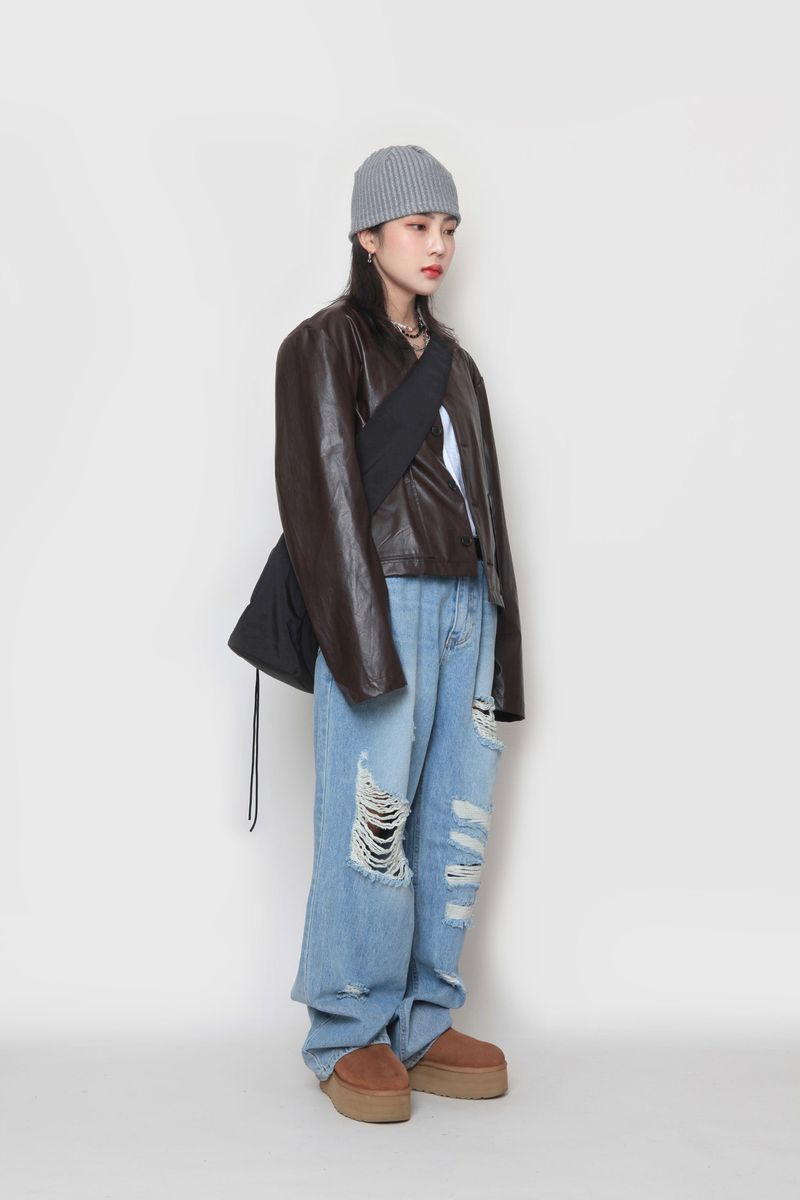 Crop leather cardigan