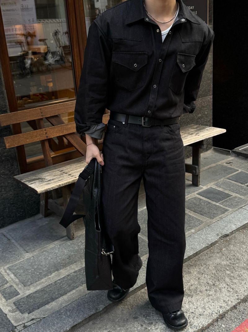 Leaf denim western shirt