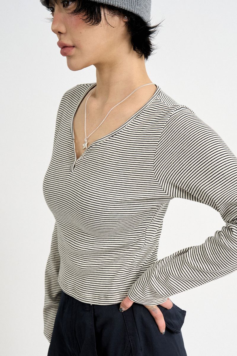 Bane stripe henley crop tee