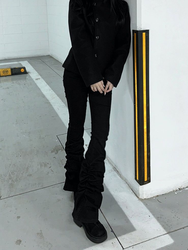 Long leg shirring silhouette pants