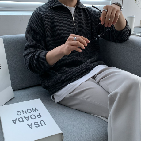 Hendes Daily Ribbed Semi-Zip Up Knit